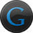 A black and blue button with the letter g